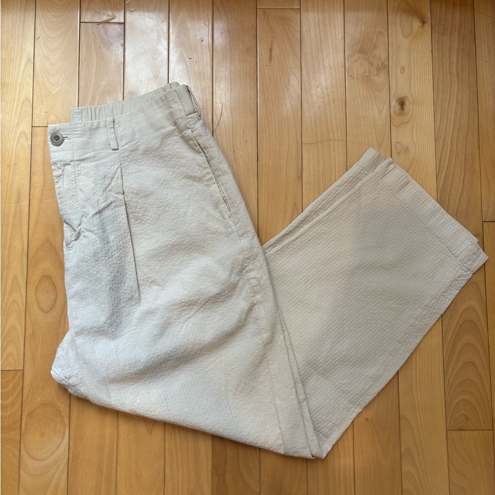 UNIQLO Hana Tajima Seersucker Pants in Cream Size Medium